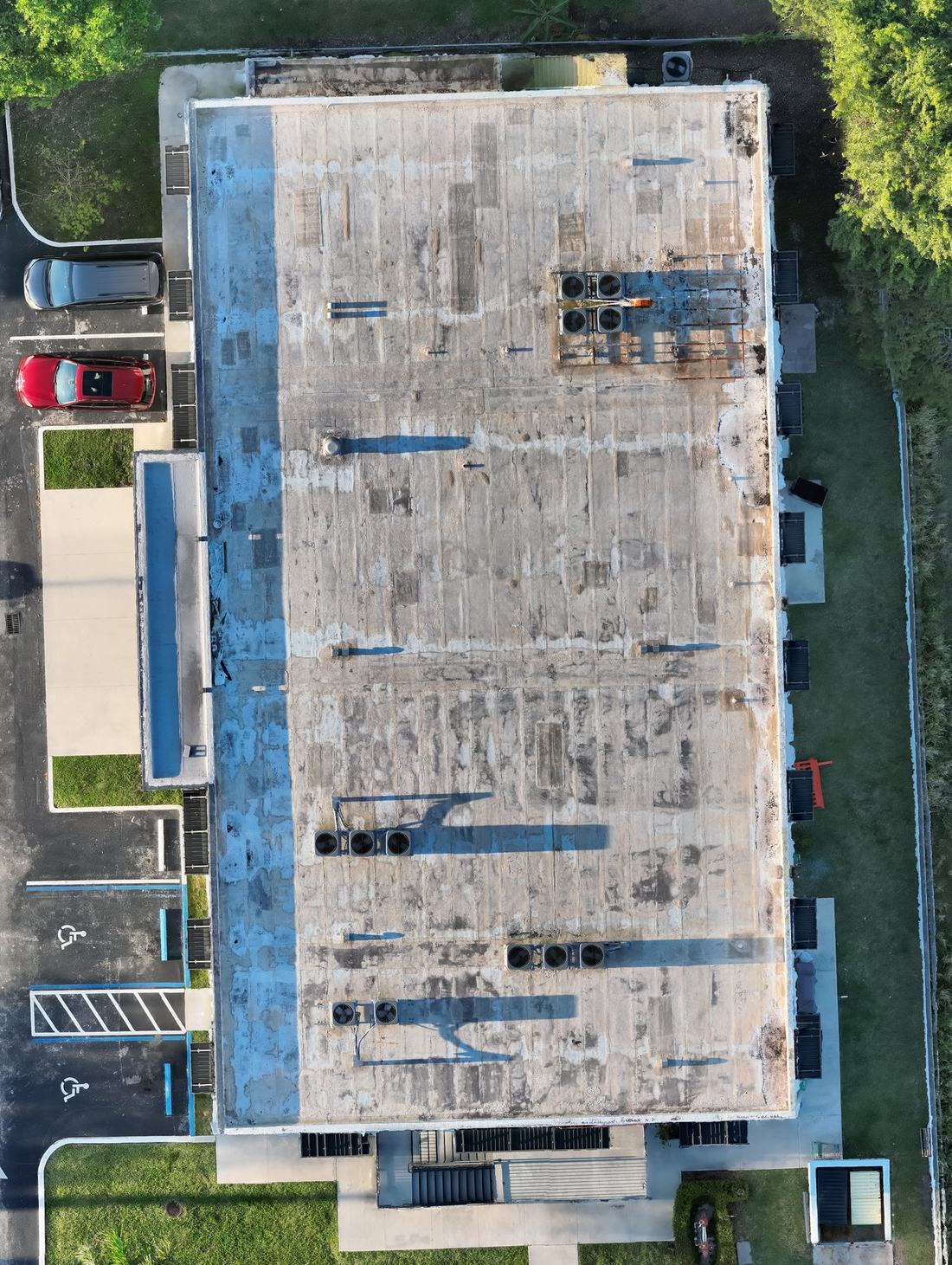 Scaled visual orthomosaic of a commercial flat roof produced from a drone mapping flight in South Florida